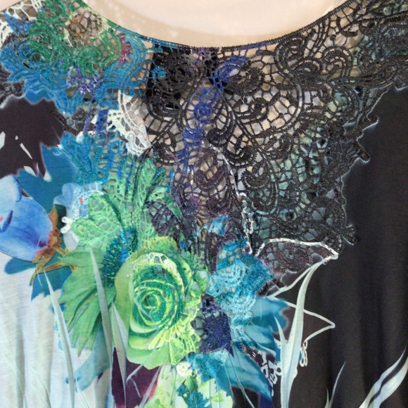 New Directions XL Floral Boho Tunic Top Abstract Print Short Sleeve Artsy Blouse - Picture 6 of 8